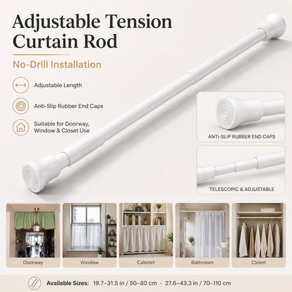 Feblilac White Adjustable Tension Curtain Rod for Noren Doorway Curtains, Set of 2
