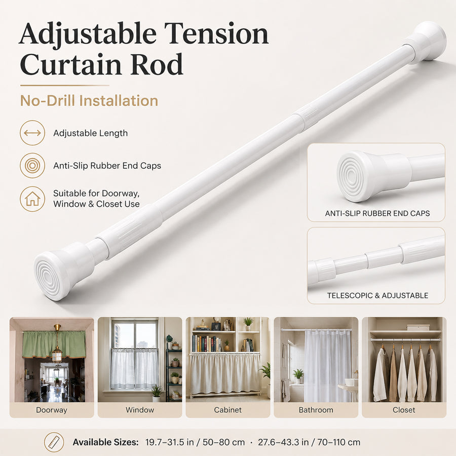 Feblilac White Adjustable Tension Curtain Rod for Noren Doorway Curtains, Set of 2 - view 2