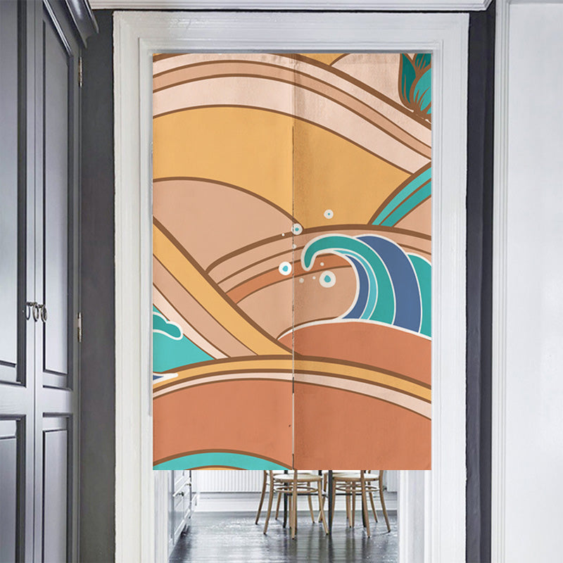 Feblilac Yellow and Blue Japanese Waves Door Curtain
