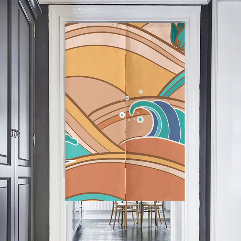 Feblilac Yellow and Blue Japanese Waves Door Curtain - view 2