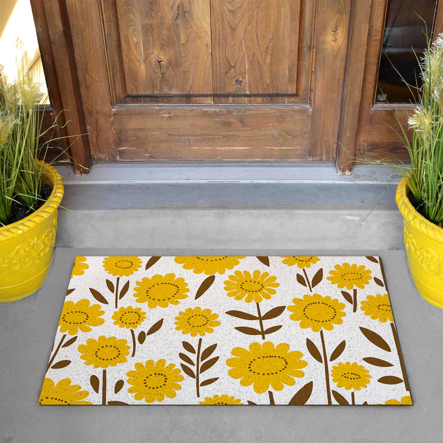 Feblilac Orange Yellow Flowers Branches PVC Coil Door Mat