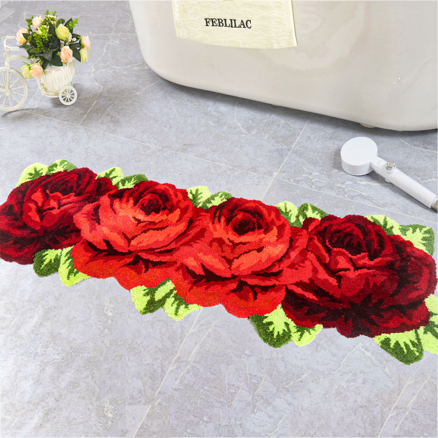 Feblilac 4 Red Flowers Tufted Bath Mat - view 2