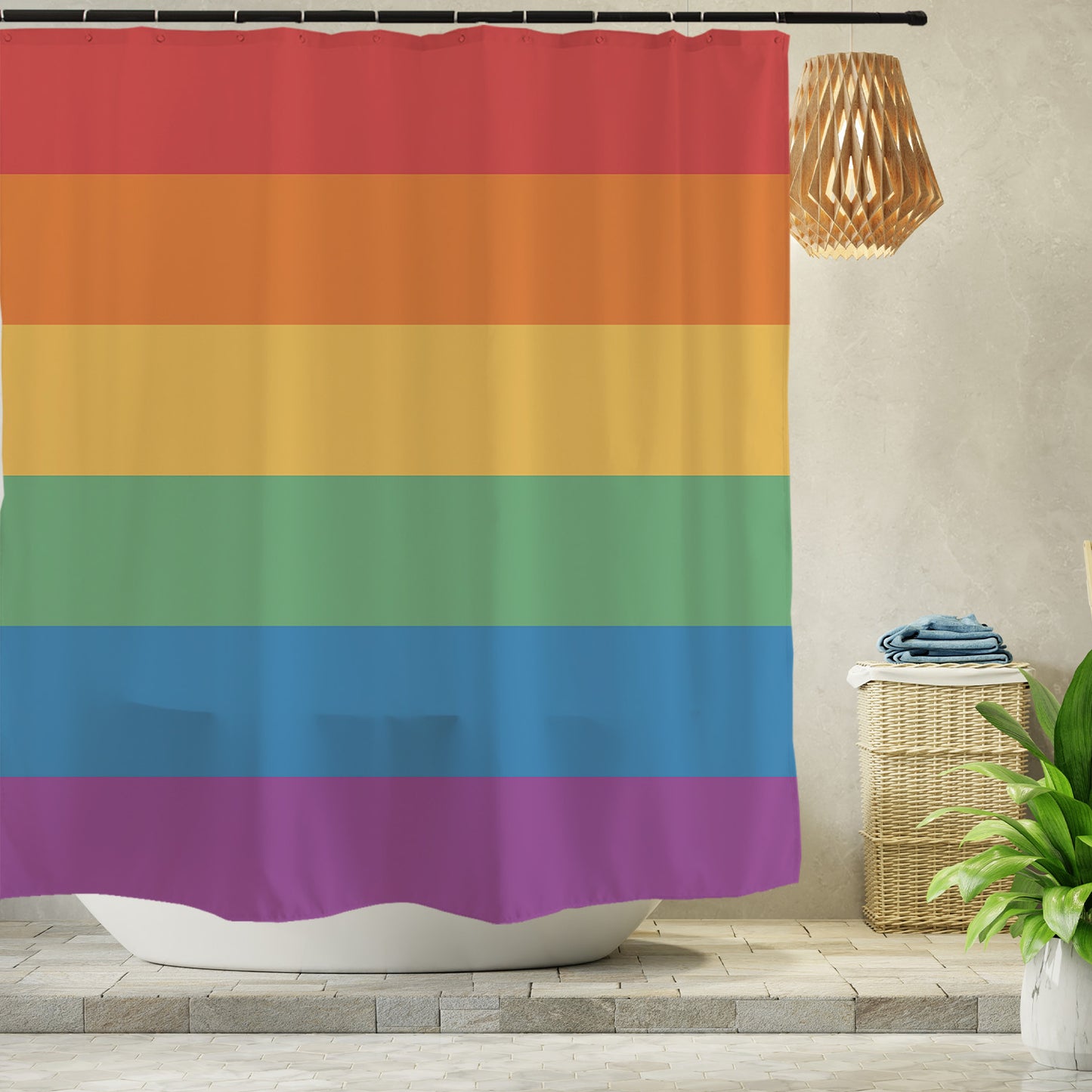 Feblilac Rainbow Colors LGBT Flag Shower Curtain with Hooks