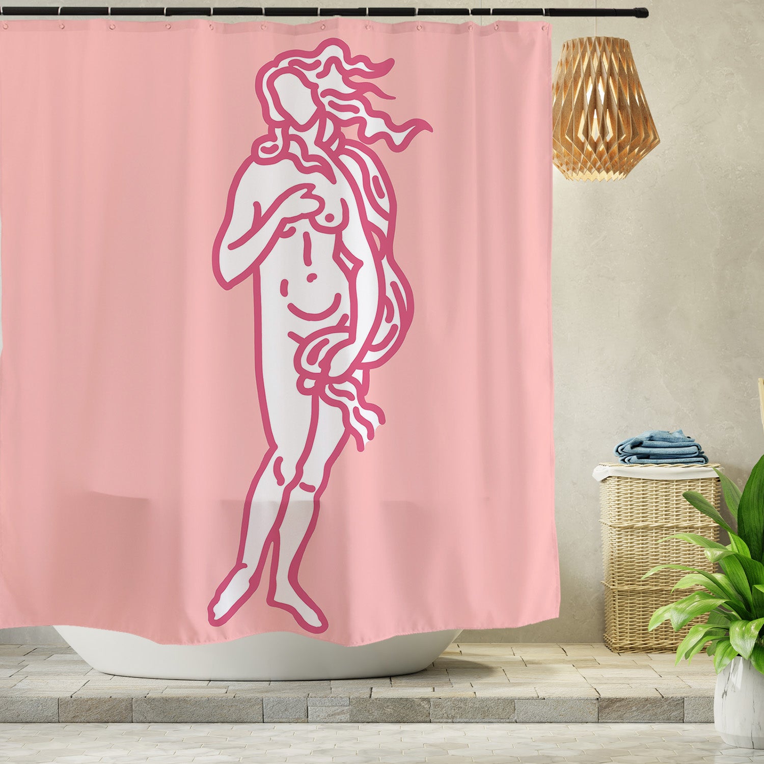 Feblilac Venus Simple Strokes Shower Curtain with Hooks