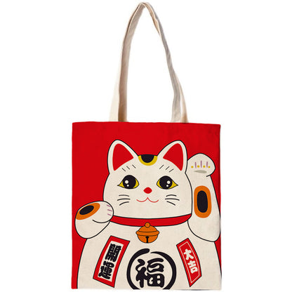 Feblilac Red Lucky Cat Canvas Tote Bag