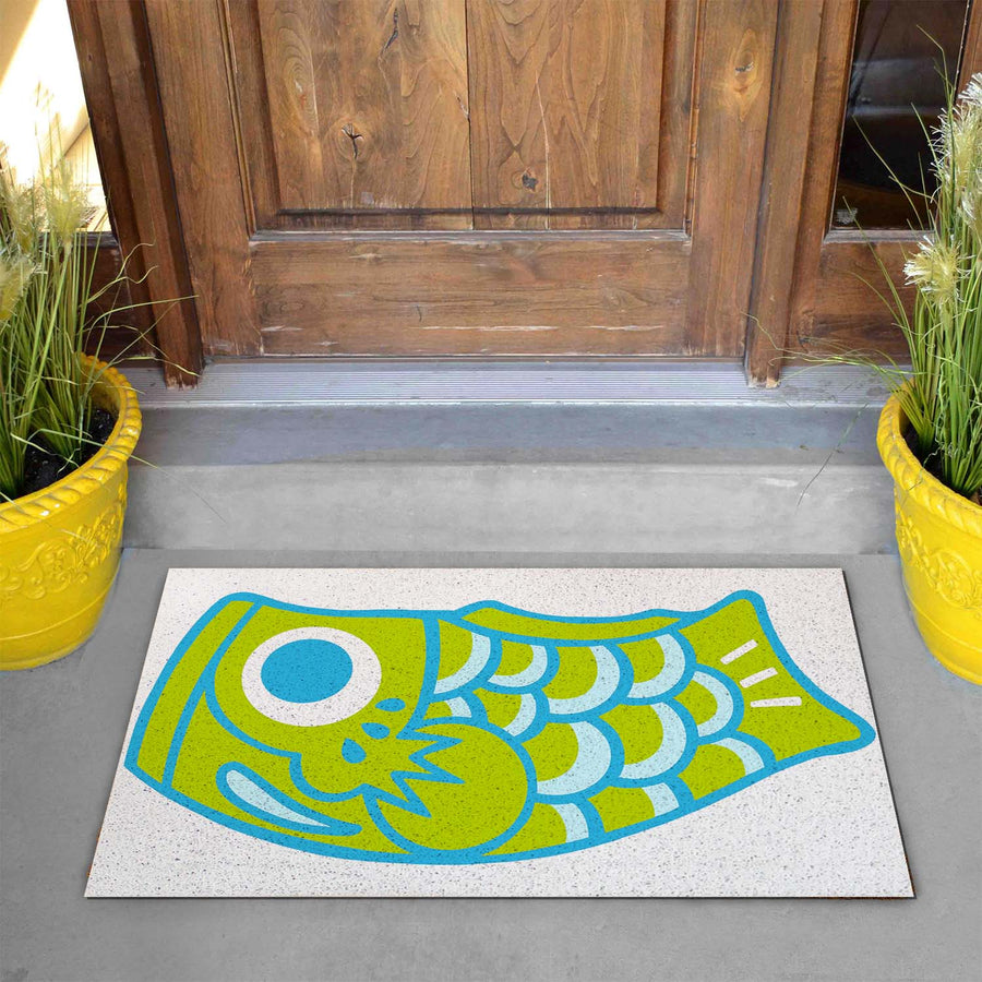 Feblilac Teal Japanese Koi PVC Coil Door Mat - view 2