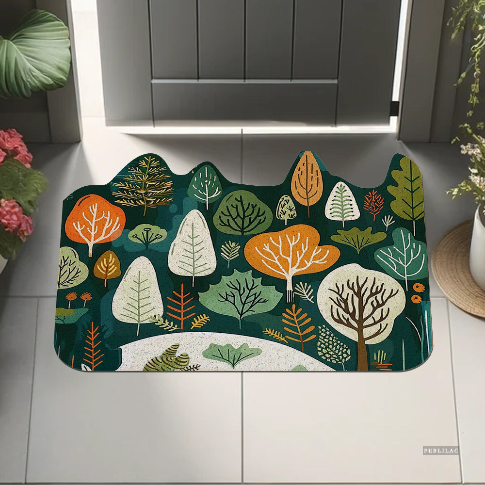 Feblilac Orange-green Forest Trees PVC Coil Door Mat