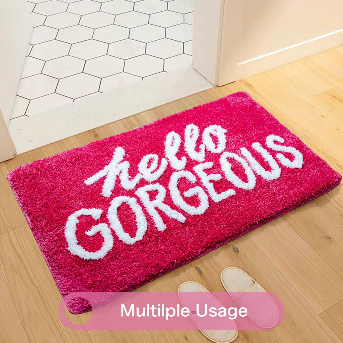 Feblilac Pink Hello Gorgeous Tufted Bath Mat