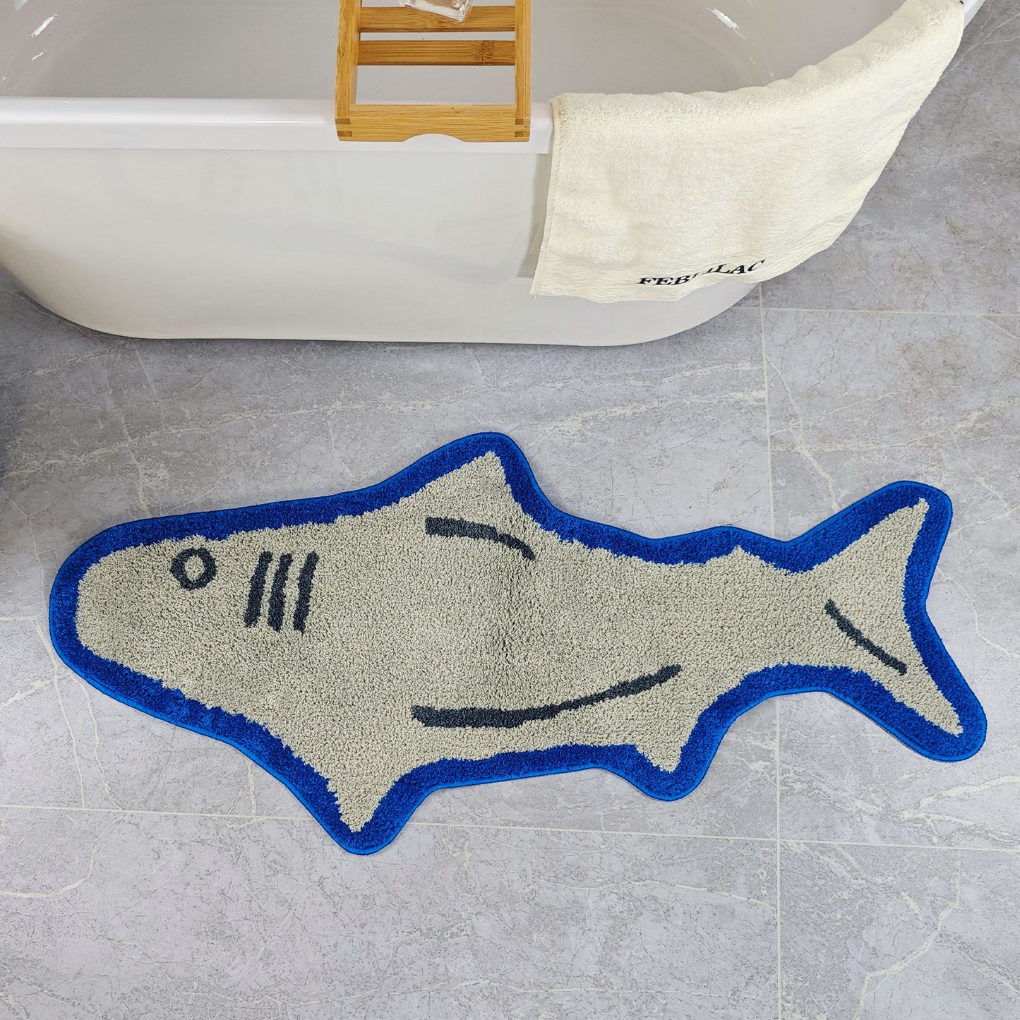 Feblilac Cute Shark Tufted Bath Mat