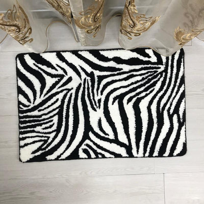 Feblilac Cute Black and White Zebra Tufted Bath Mat