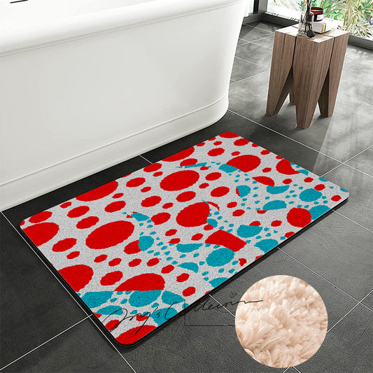 Feblilac Red and Blue Polka Dot Tufted Bath Mat