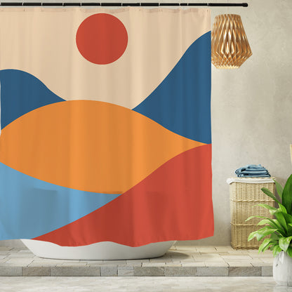 Feblilac Red Blue Sunset Mountains Shower Curtain with Hooks