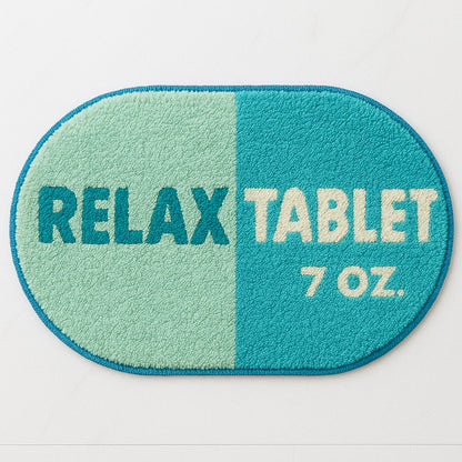 Feblilac Blue Relax tufted bath mat in front of a bathroom vanity with fresh towels