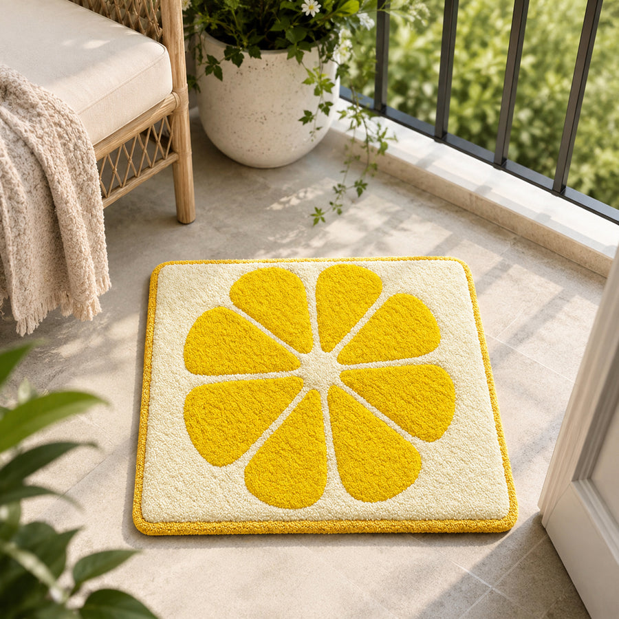 Feblilac Lemon Slice Tufted Bath Mat, Yellow Citrus Bathroom Rug, Soft Absorbent Non-Slip Washable Floor Mat, - view 2