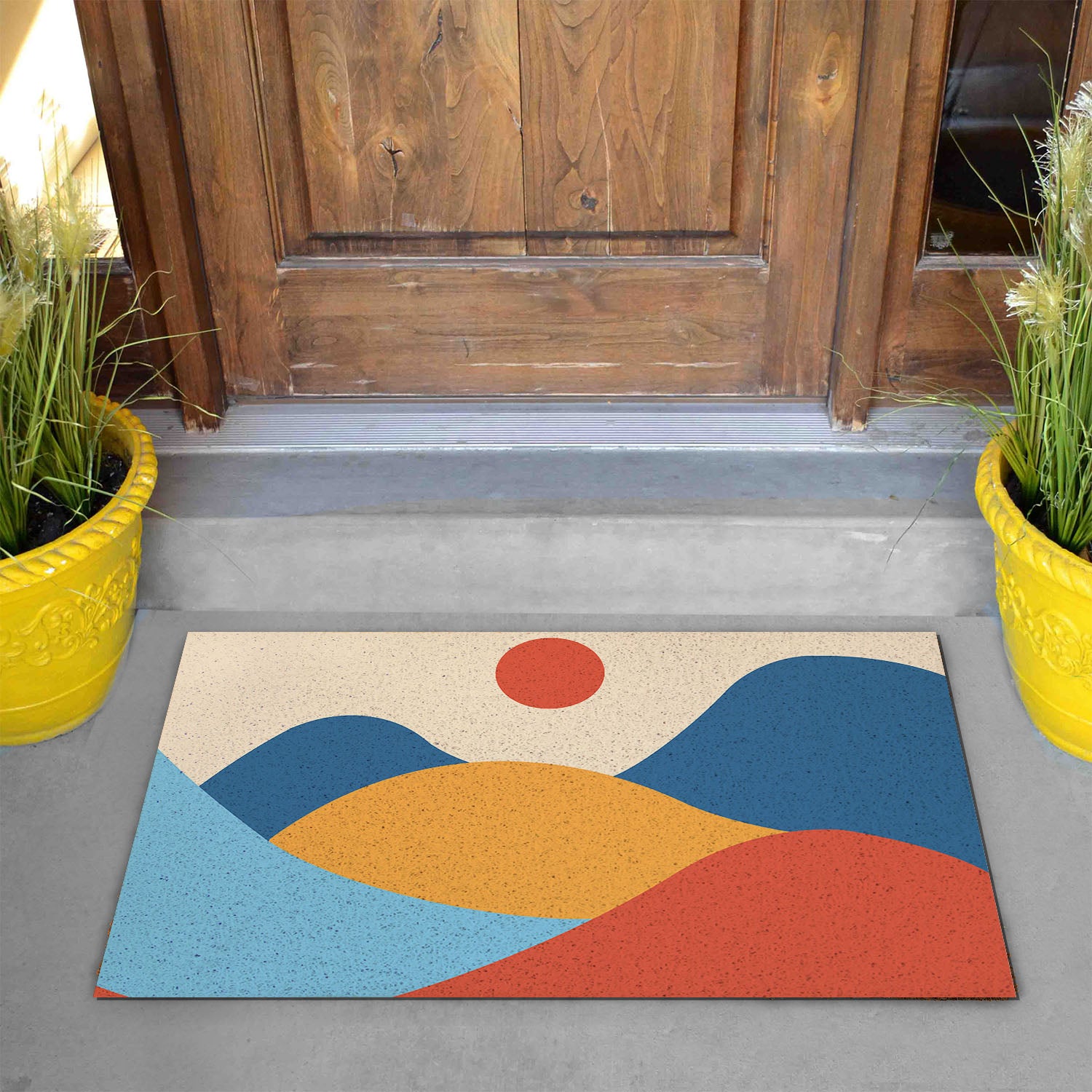 Feblilac Red Blue Sunset Mountains PVC Coil Door Mat