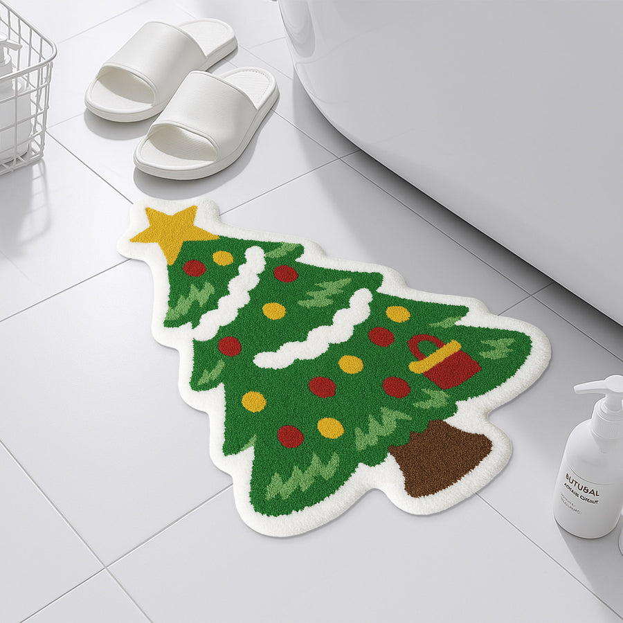 Feblilac Christmas Tree Tufted Bath Mat – Holiday Shaped Rug with Star & Ornaments, Festive Bathroom Decor - view 4