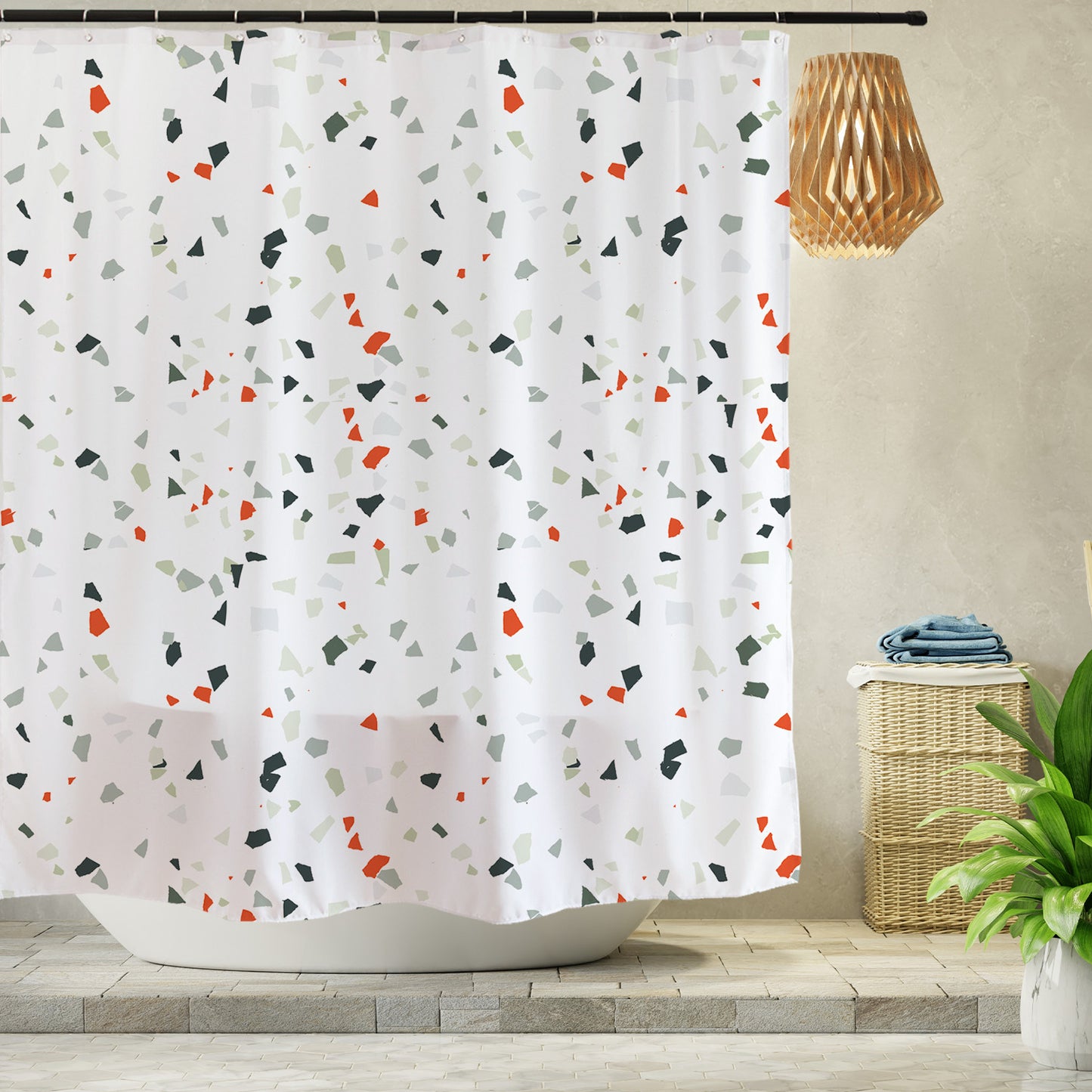 Feblilac Terrazzo Pattern Road Shower Curtain with Hooks