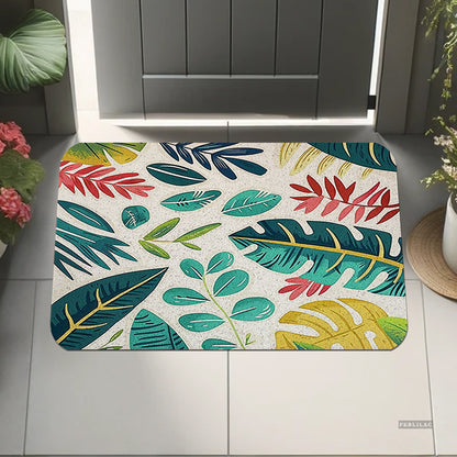 Feblilac Tropical Colored Leaves PVC Coil Door Mat