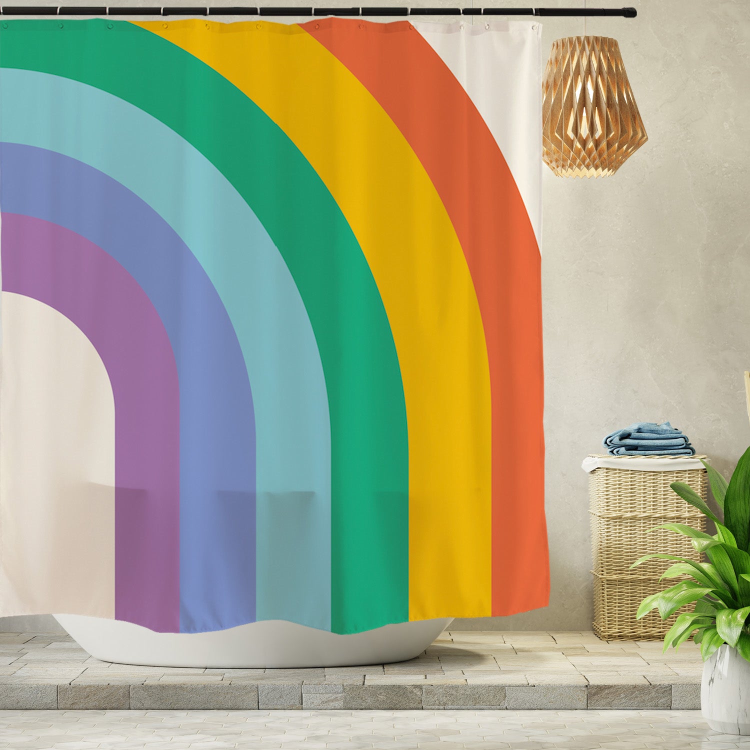 Feblilac Rainbow and Sun Shower Curtain with Hooks