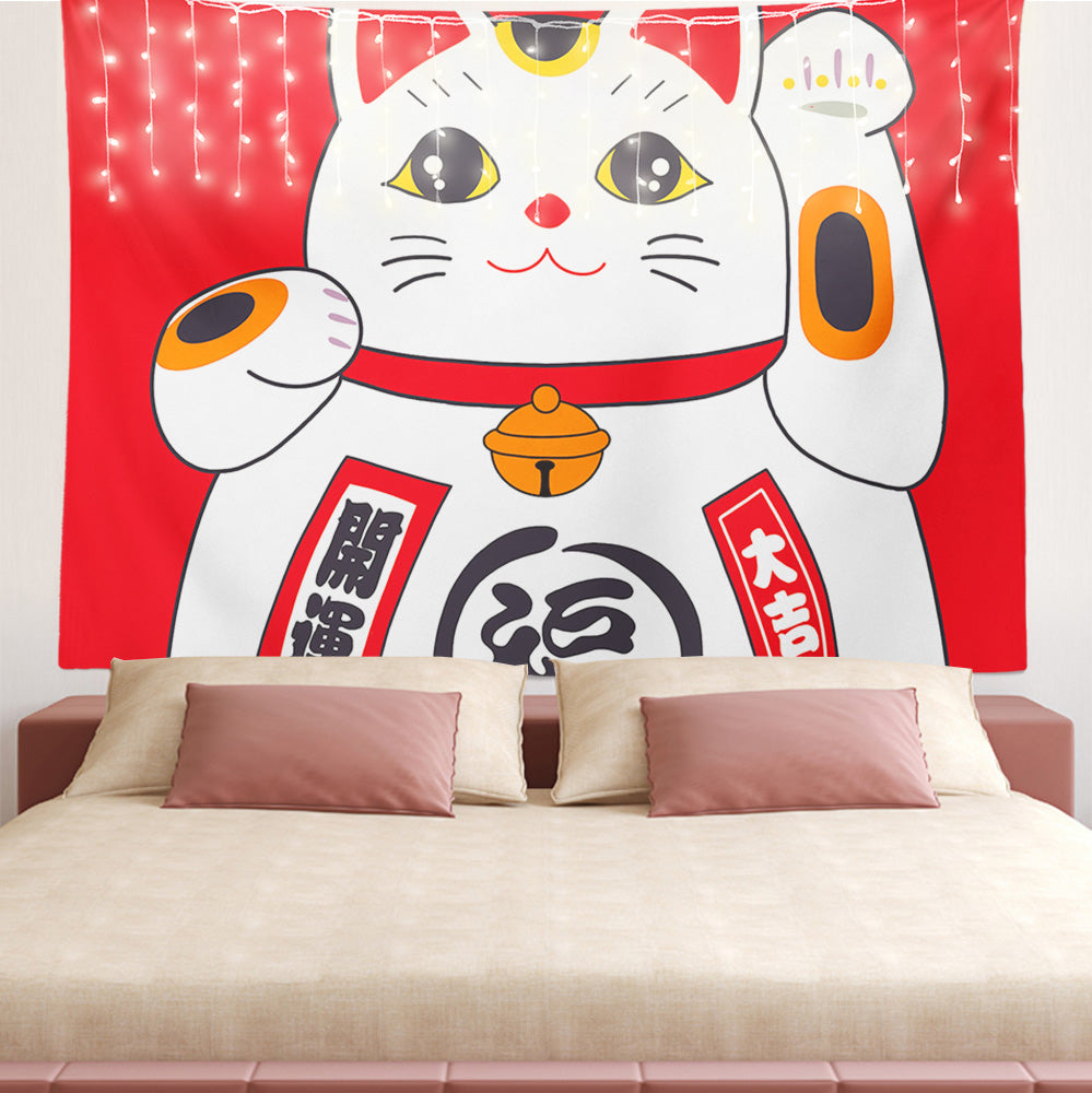 Feblilac Red Lucky Cat Tapestry