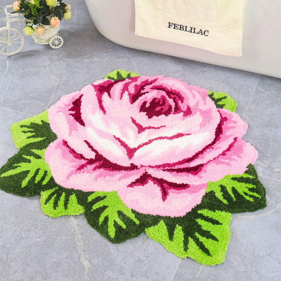 Feblilac Pink Flower Tufted Bath Mat