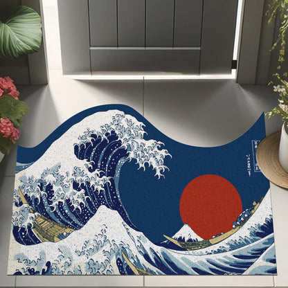 Feblilac Irregular Ukiyo-e Wave Sun PVC Coil Door Mat