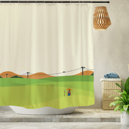 Feblilac Green field Shower Curtain with Hooks