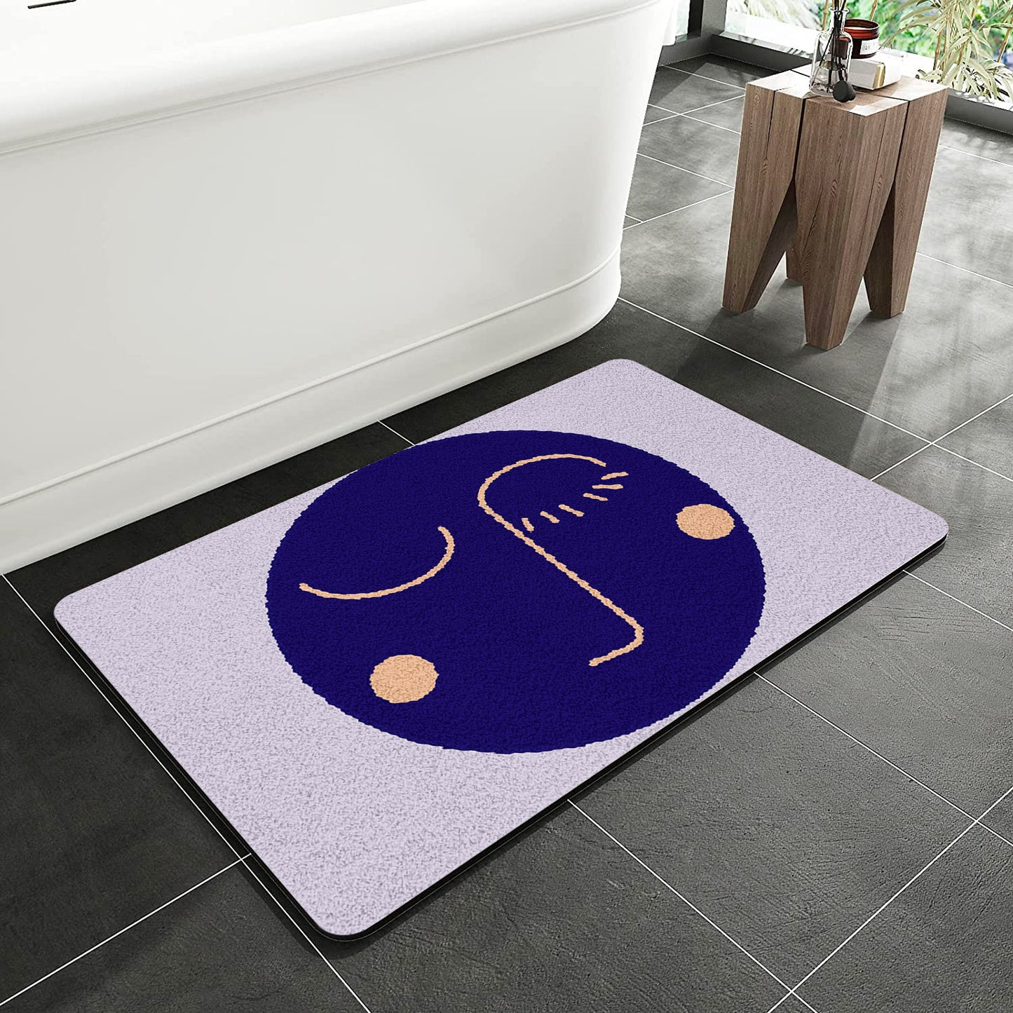 Feblilac Purple Background Woman Face Tufted Bath Mat