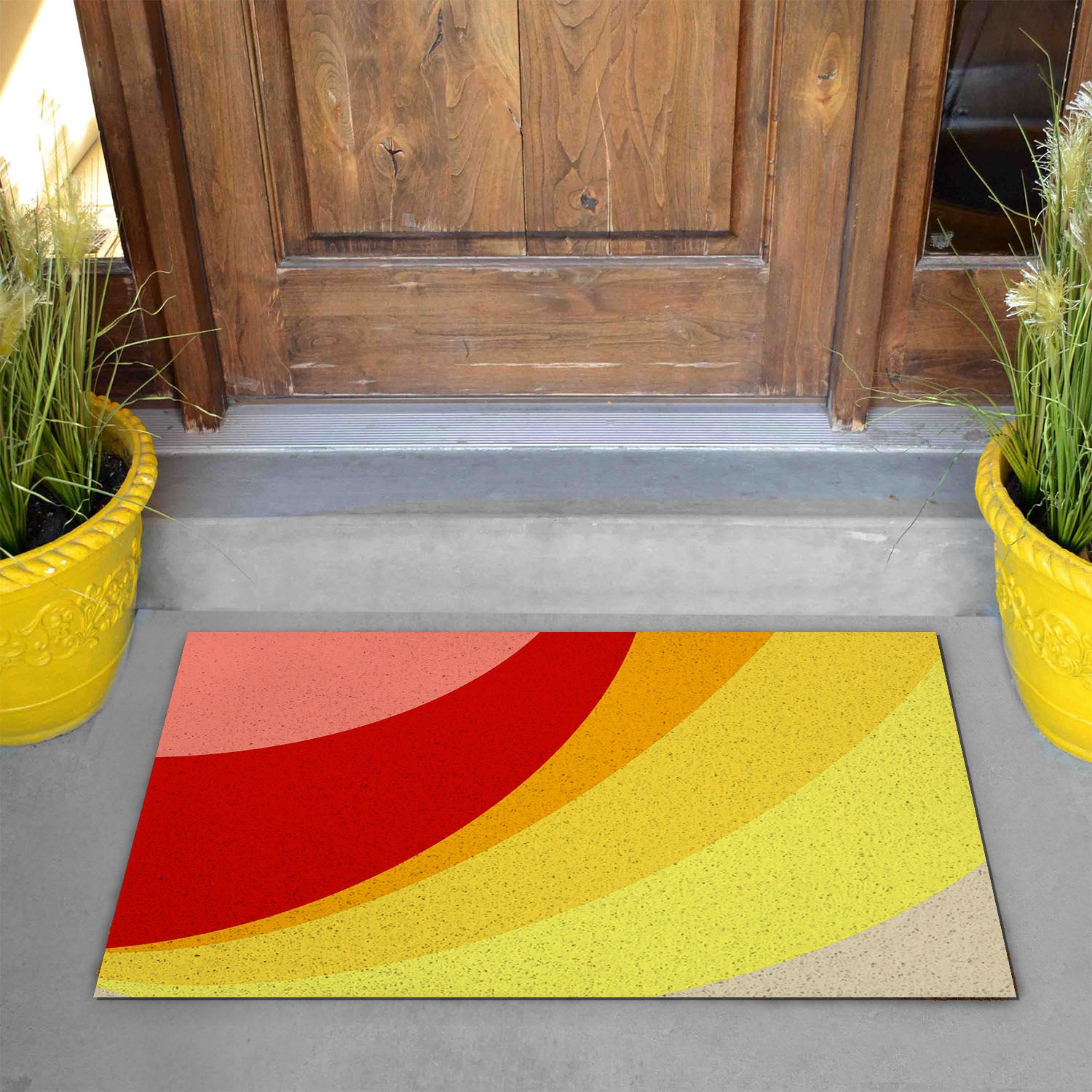 Feblilac Red and Yellow Brilliant Circles PVC Coil Door Mat