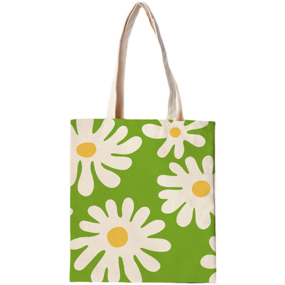 Feblilac Green Background Irregular Daisy Canvas Tote Bag @Frank’s design