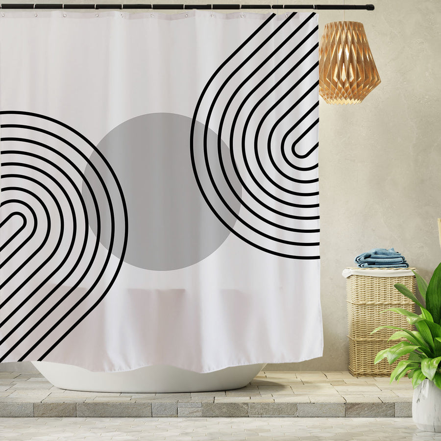 Feblilac Black and White Line Shower Curtain with Hooks - view 2