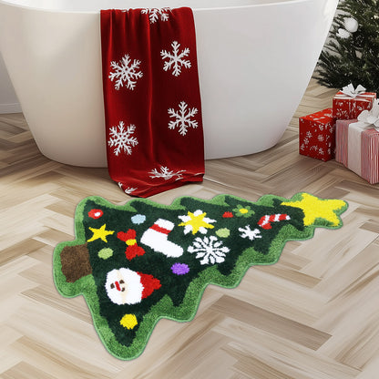 Feblilac Christmas Tree Tufted Bath Mat