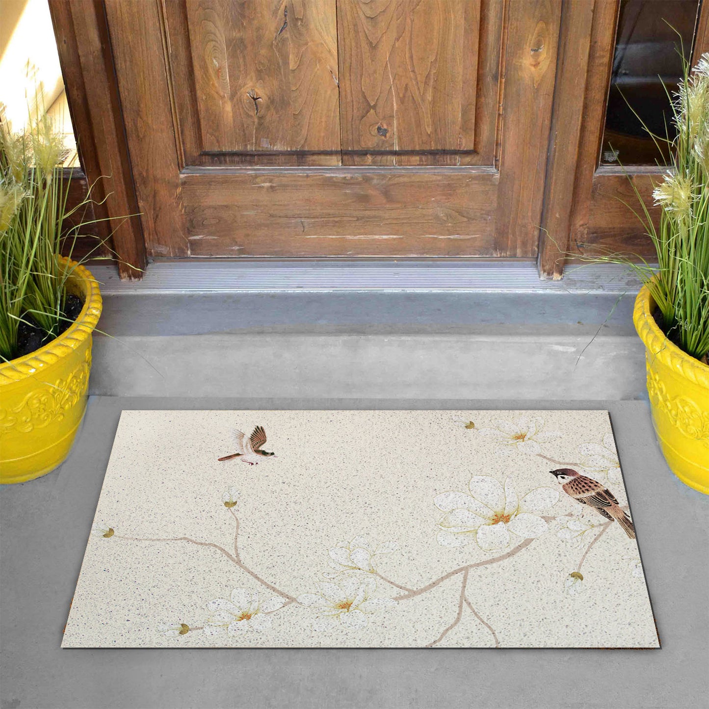 Feblilac Sparrow Magnolia Flower PVC Coil Door Mat