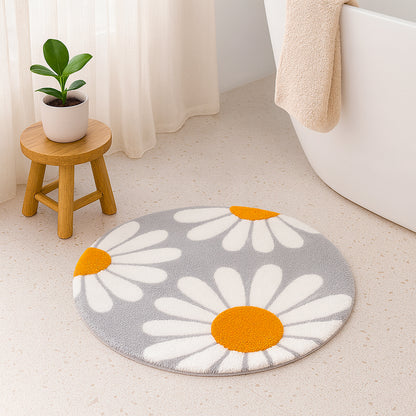 Feblilac Daisy Round Bath Mat | Floral Tufted Non-Slip Absorbent Rug