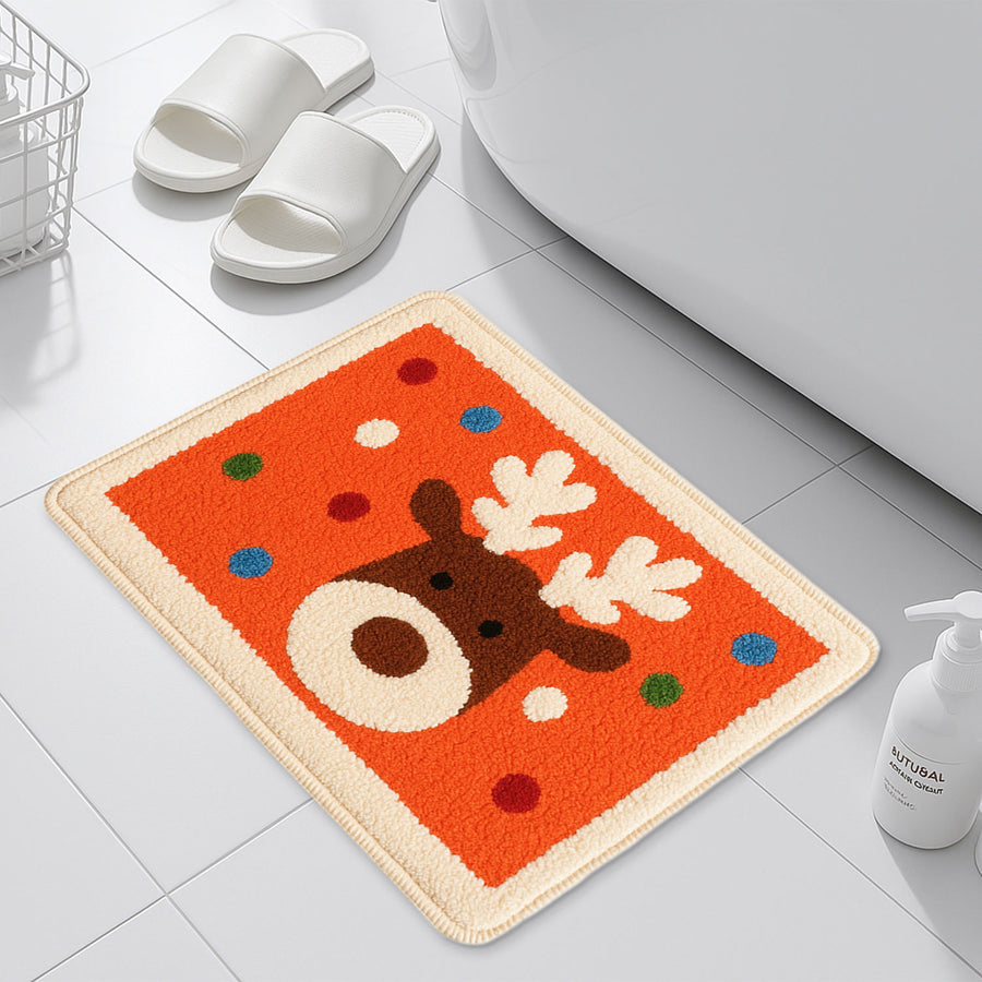 Feblilace Merry Christmas Reindeer ELK Orange Ground Bath Mat - view 3