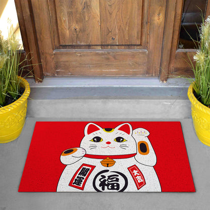 Feblilac Red Lucky Cat PVC Coil Door Mat