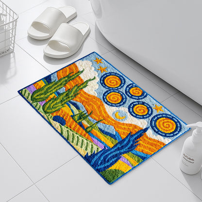 Feblilac Van Gogh Wheatfield Inspired Tufted Bath Mat, Soft Non-Slip Artistic Rug