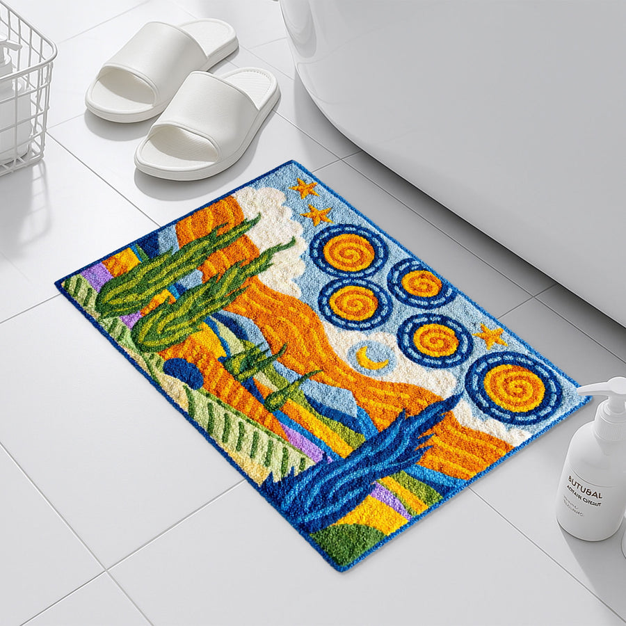 Feblilac Van Gogh Wheatfield Inspired Tufted Bath Mat, Soft Non-Slip Artistic Rug - view 3