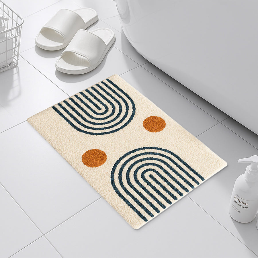 Feblilac Retro Arches Tufted Bath Mat – Abstract Geometric Design with Orange Dots, Modern Bathroom Rug - view 3