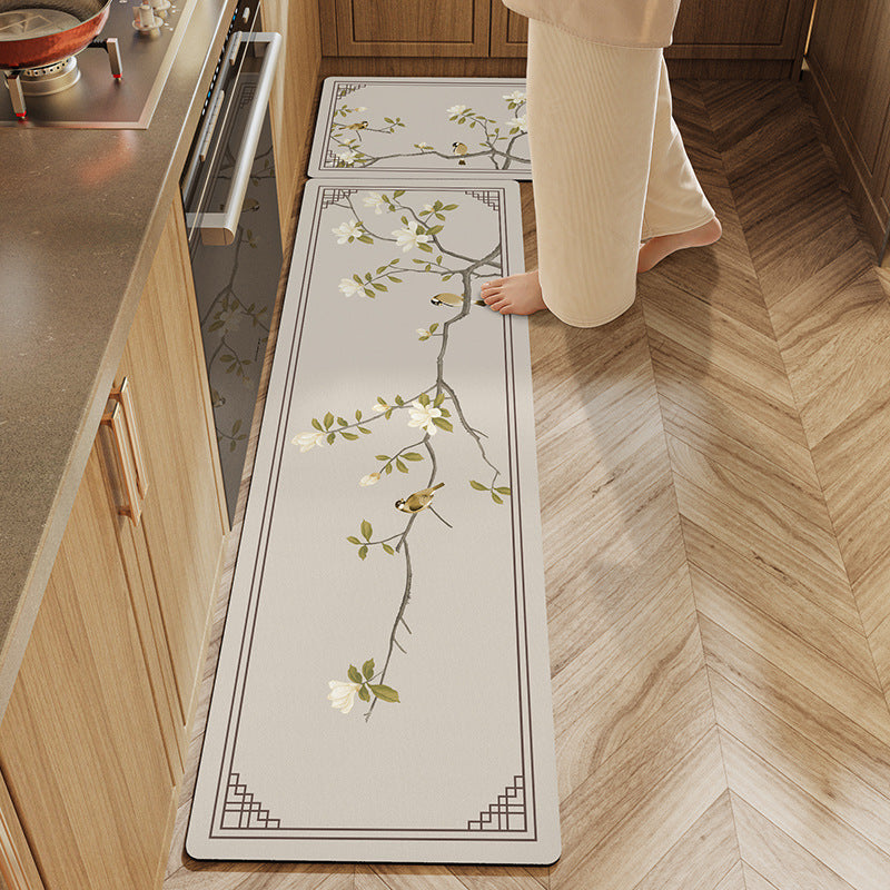 Feblilac Chinese Style Bird on Branch PVC Leather Kitchen Mat - view 2