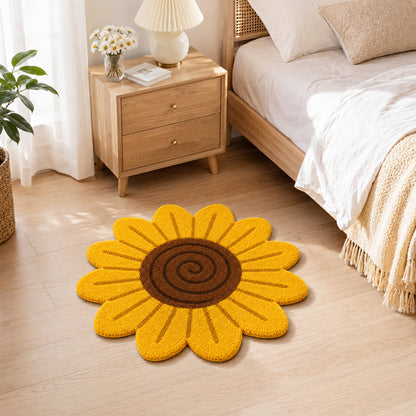 Feblilac Yellow Sunflower Bath Mat, Cute Flower Bathroom Rug