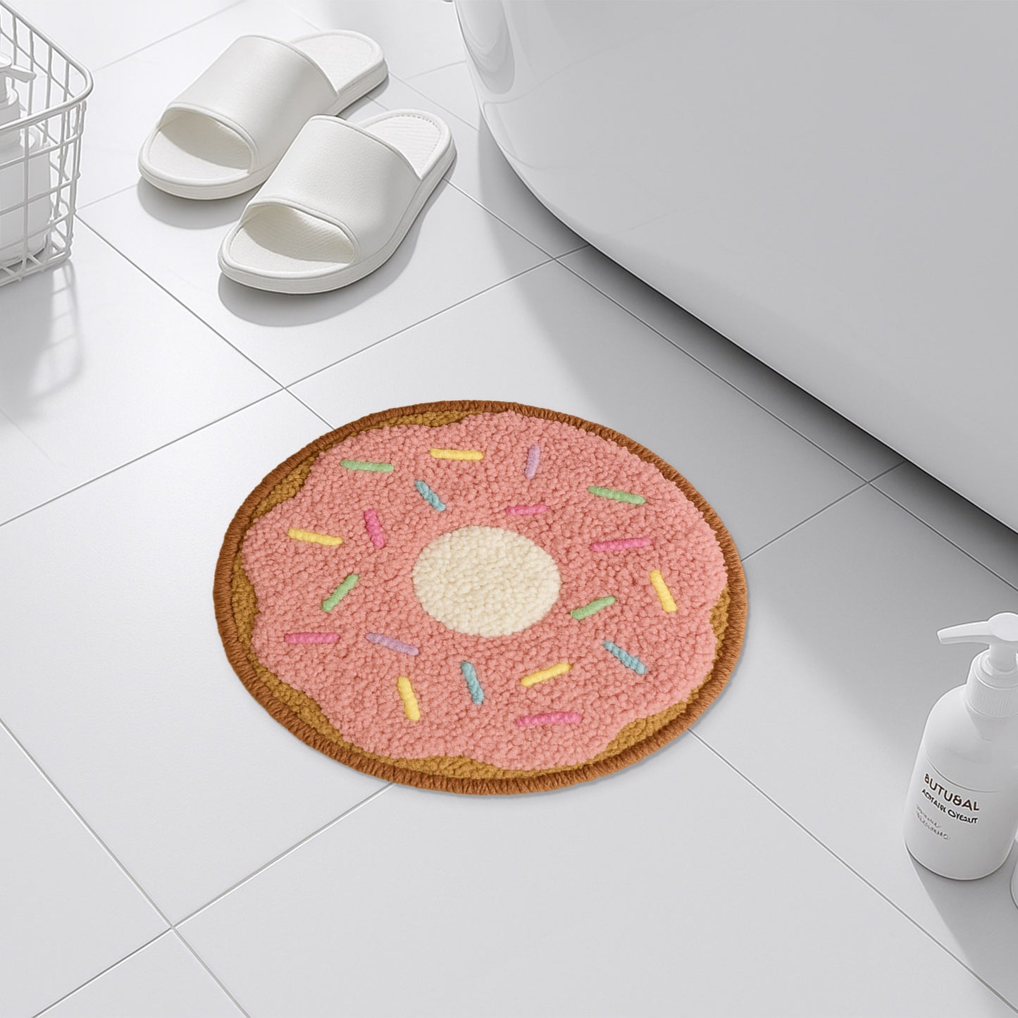 Feblilac Donut Shaped Tufted Rug - Pink Frosting with Rainbow Sprinkles