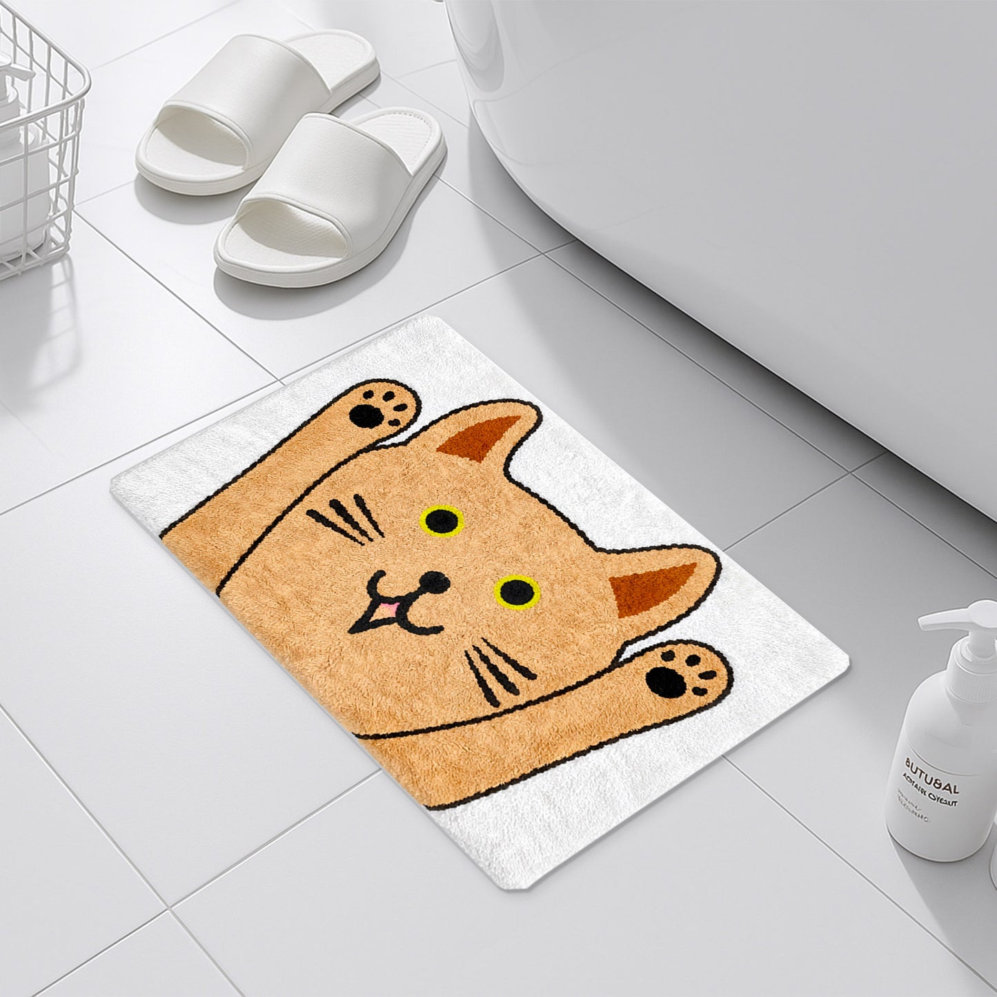 Feblilac Cute Orange Cat Bath Mat – Soft Non-Slip Absorbent Rug for Bathroom & Entryway