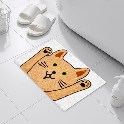 Feblilac Cute Orange Cat Bath Mat – Soft Non-Slip Absorbent Rug for Bathroom & Entryway