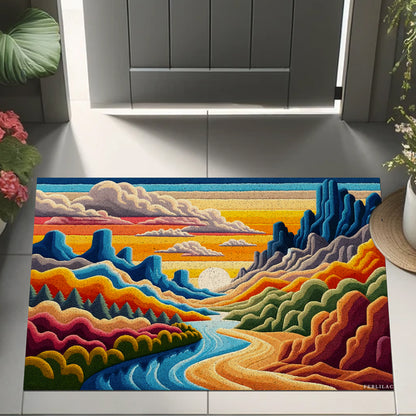 Feblilac Colorful Mountains Sunrise Clouds PVC Coil Door Mat