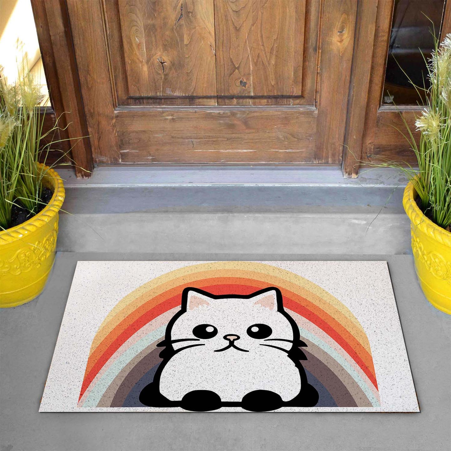 Feblilac Semicircular Rainbow Cat PVC Coil Door Mat