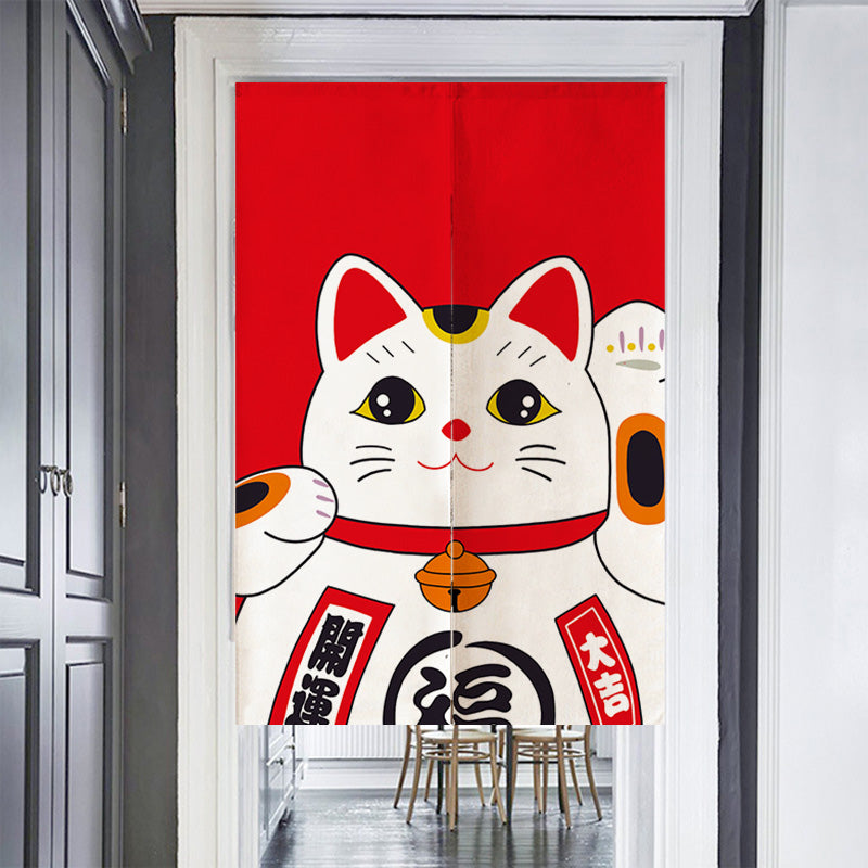 Feblilac Red Lucky Cat Door Curtain