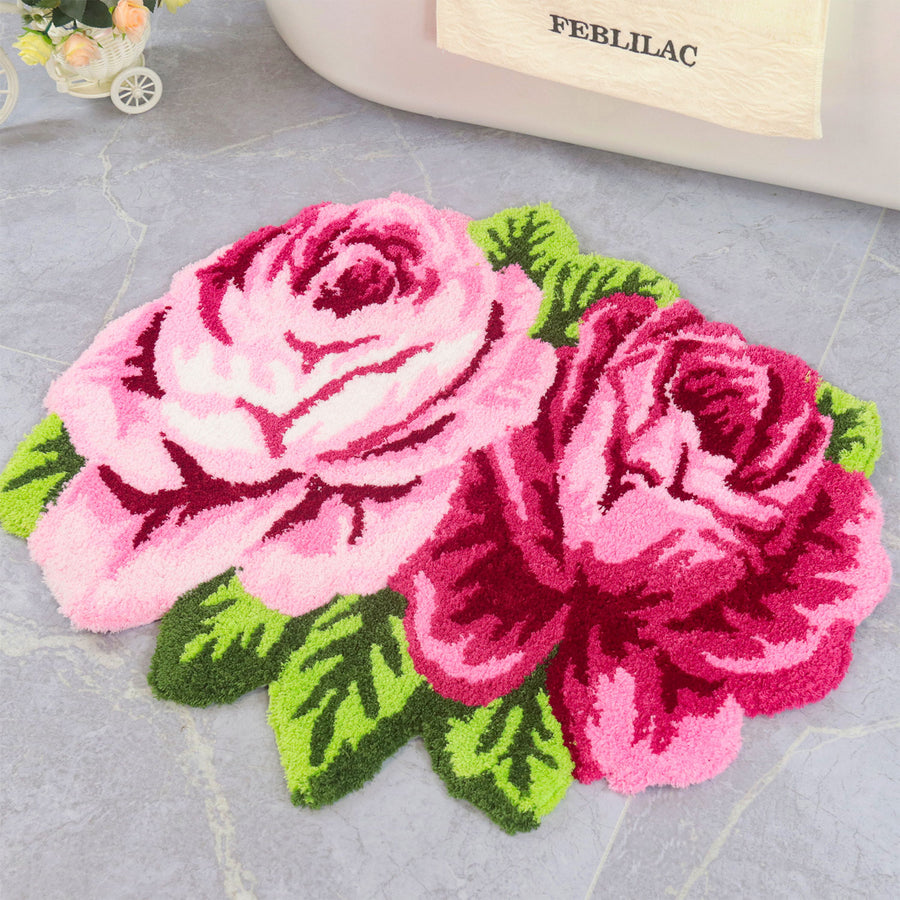 Feblilac 2 Pink Flowers Tufted Bath Mat - view 2