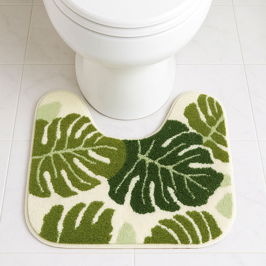 Feblilac Monstera Toilet Mat – U-Shaped Green Leaf Bathroom Rug - view 2