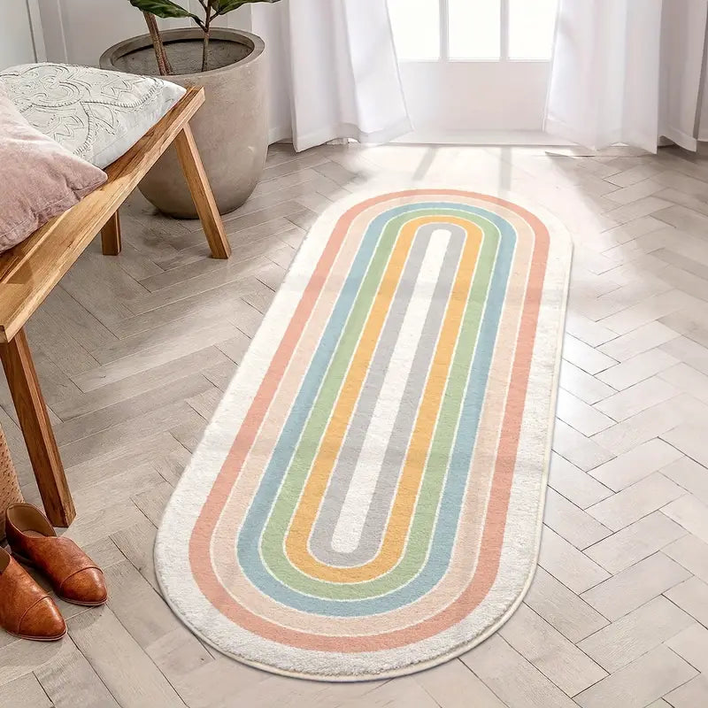 Feblilac Colorful Oval Bedroom Rug Long Runner - view 2